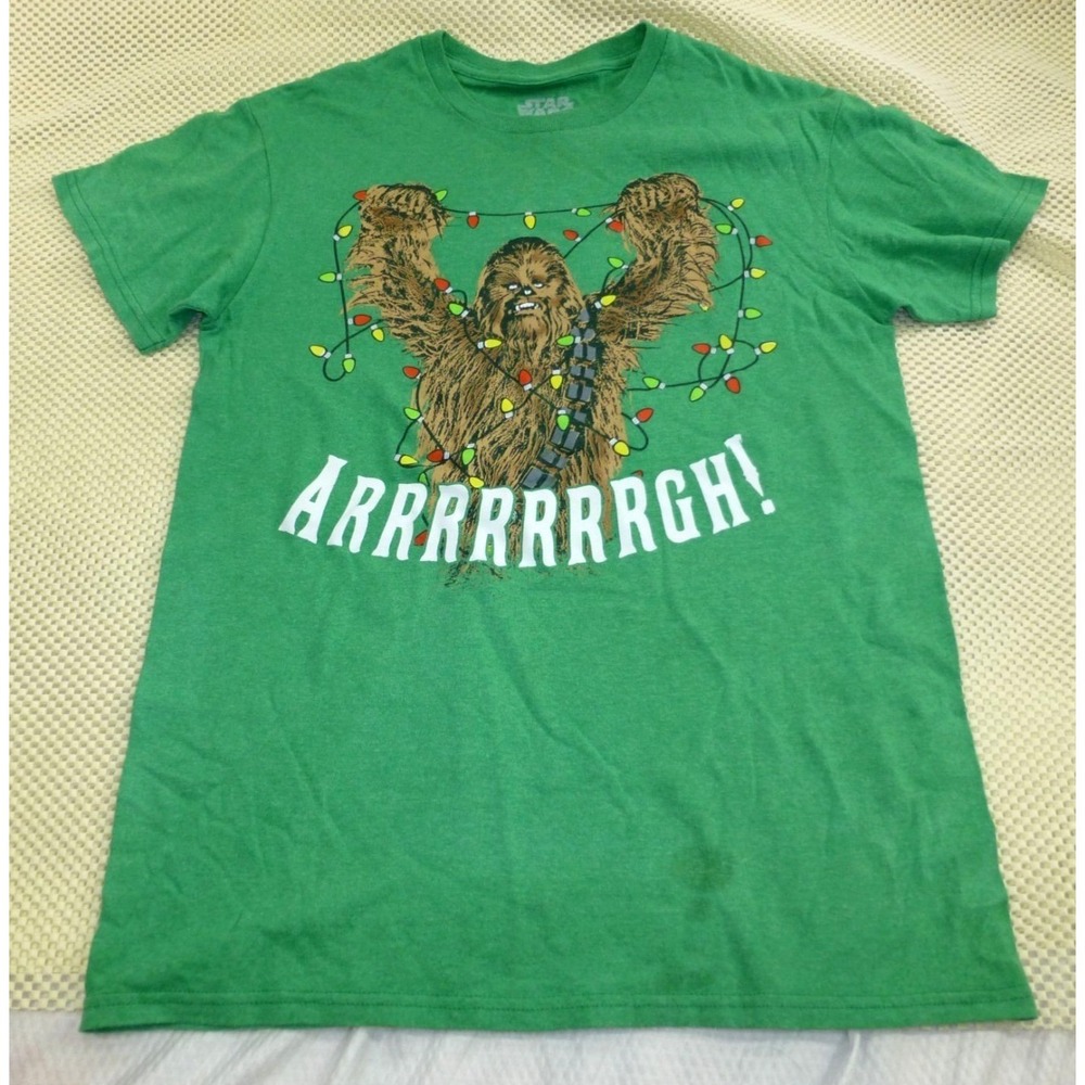 Star Wars Chewbacca Christmas Lights Graphic Tee Green Mens Small Fifth Sun‎